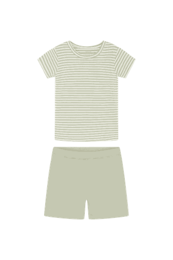 [01-32411.10] Kinder-Pyjama Bambus kurz gestreift (Hellgrün, 98)