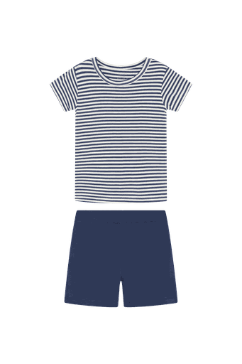 [01-32411.15] Kinder-Pyjama Bambus kurz gestreift (Dunkelblau, 128)
