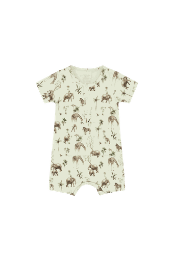[01-32412.5] Baby Pyjama Bambus Overall kurz mit Tieren (Hellgrün, 62)